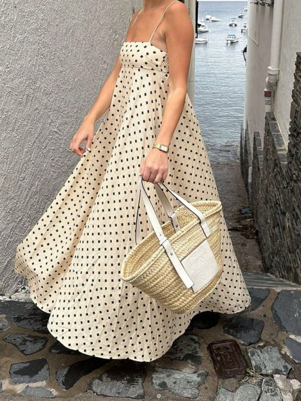 Apricot Elegant Women's Plaid Vacation Dress - Picture 5 of 7